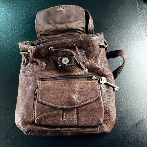 vintage Fossil leather backpack Brown y2K easy zip access boho  purse main image 7